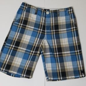 DC Shoes Flat Front Plaid Long Shorts Sz 30